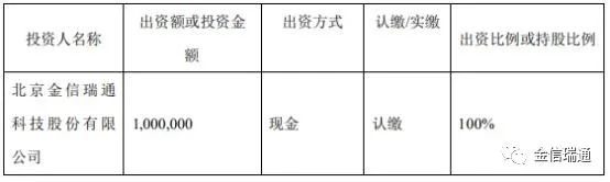 拟投资100万设立全资子公司合肥金信瑞通网络科技有限公司